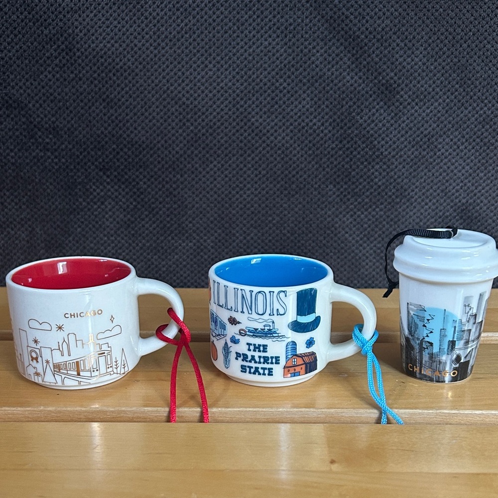 Starbucks Illinois & 2 Chicago Ceramic ornaments